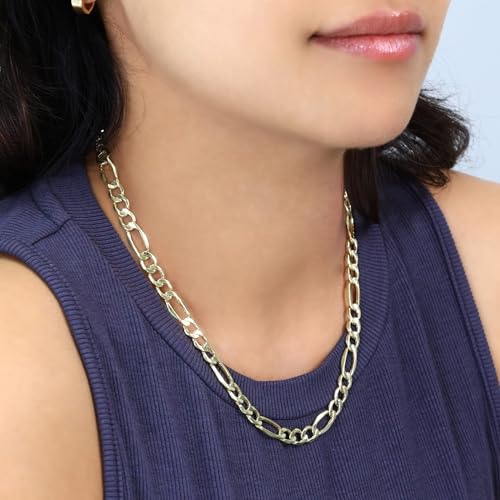 Nuragold 10k Real Yellow Gold Figaro Link 7mm Chain Necklace (16"-30") - 18"