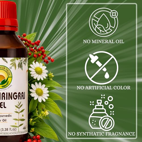 BASIC AYURVEDA Bhringraj Oil for Hair Growth | 3.38 Fl Oz (100ml) | Strengthens Roots & Reduces Hair Loss | Natural Ayurvedic Herbal Oil for Dandruff Control & Scalp Nourishment