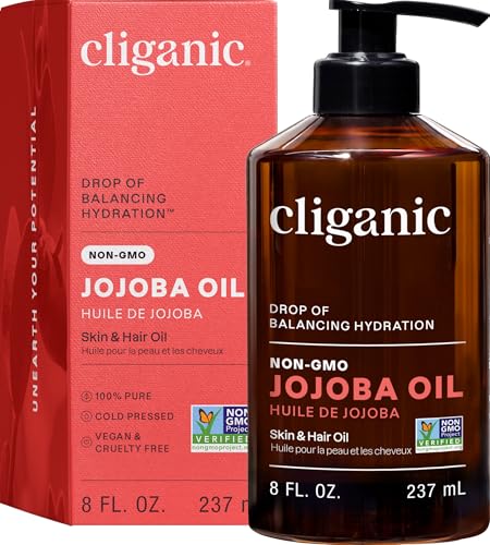 Cliganic Non-GMO Jojoba Oil for Skin, Hair & Face (8oz) | 100% Pure, Natural Cold Pressed Unrefined Hexane Free