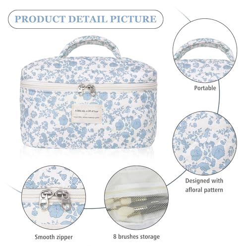 Gosect Large Makeup Bag, Cute Cosmetic Bag for Women Girls, Floral Coquette Aesthetic Toiletry Bag, Travel Make Up Organizer Bag (BDLH)