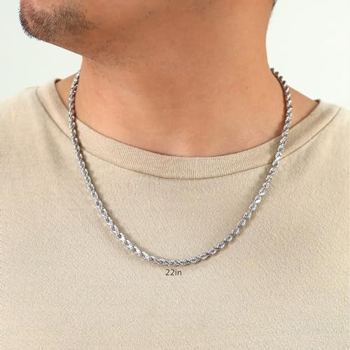 Nuragold 10K Real White Gold Rope Chain Diamond Cut Necklace (1.5mm-7mm) - 26",5mm