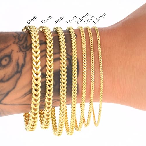 Nuragold 14K Real Yellow Gold Square Franco Box Chain Wheat Bracelet - 4mm,7.5"