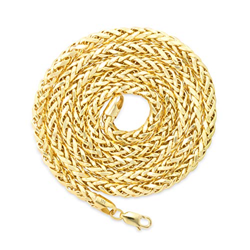 Nuragold 10k Real Yellow Gold 4mm Palm Wheat Spiga Round Chain Necklace - 26"