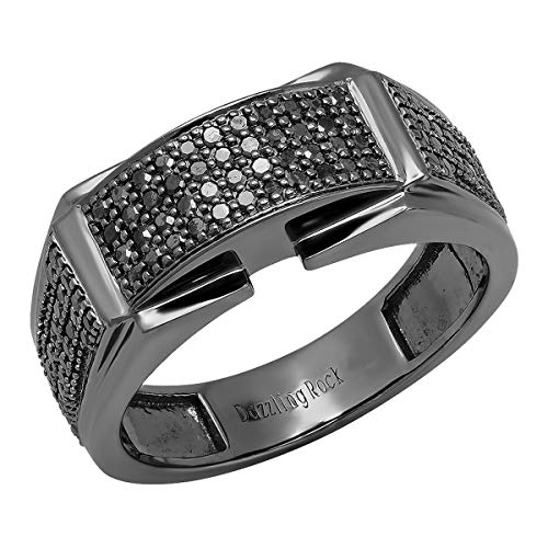 Dazzlingrock Collection 0.60 Cttw Black Rhodium Plated 10K Round Diamond Men's Wedding Band, Solid White Gold, Size 9
