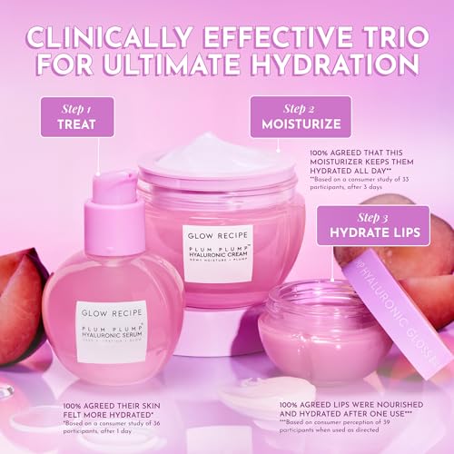 Glow Recipe Plum Plump Hyaluronic Acid Face Cream Moisturizer, Korean Moisturizer for Dry Skin, Plumping + Firming Hydration, Polyglutamic Acid + Peptides, Refillable (50ml)