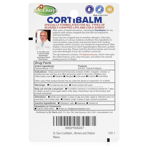 Dr. Dan's Cortibalm 1-Pack Lip Balm with 1% Hydrocortisone for Cracked Lips