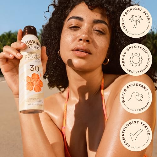 Hawaiian Tropic Weightless Hydration SPF 30 Sunscreen Spray, 6 Oz (2 Pack)