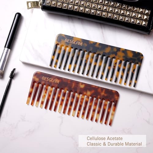 BESGLAM Wide Tooth Comb for Curls & Thick Hair - Large Detangling Comb for Women, 6 Inch Full-hand Length Acetate (Anti-Static), Wet/Dry Use, Reduces Breakage, 2 Pack (Tortoise & Tokyo)