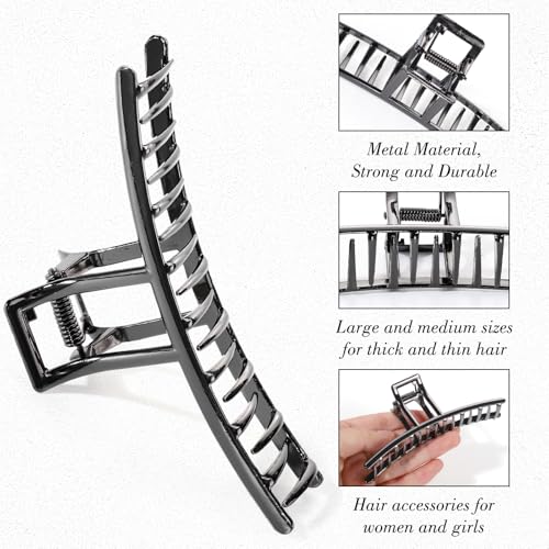 obeoby 4 Pcs Large Metal Hair Claw Clips for Women Thick Long Hair, Black