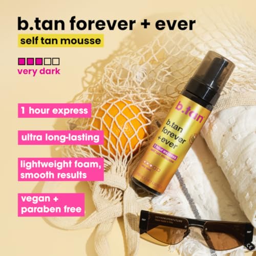 b.tan Ultra Long Lasting Self Tanner Mousse | Forever & Ever - Lasts Up to 11 Days, Fast, 1 Hour Express Sunless Tanning Foam, No Fake Tan Smell, Dark Bronze Glow, Vegan, Cruelty Free, 6.7 Fl Oz