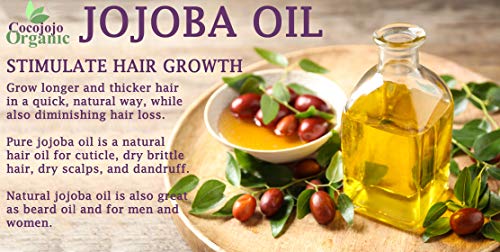 Cocojojo Jojoba Oil Organic, Jojoba Oil for Hair Growth for Skin, Face, 100% Pure Natural, Cold Pressed, Deep Moisturizing Anti-Aging, Essential Oils - 8 Fl Oz