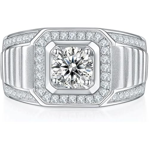14K Gold Bold Men's 1 Carat D-color VVS1 Diamond Wedding Ring, Bling Rings for Men, Father's Day Gift for Your Father (14K,10.25)