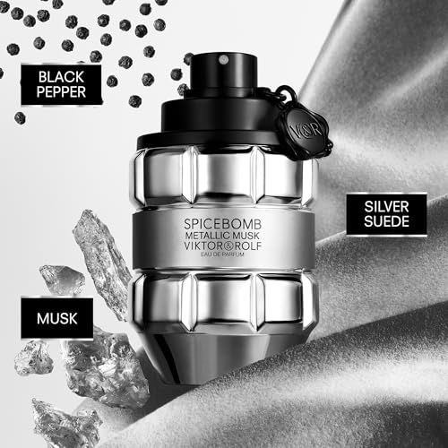 Viktor&Rolf - Spicebomb Metallic Musk - Eau de Parfum - Cologne for Men - Ambery Fragrance - With Warm Musk, Silver Suede & Black Pepper - 3 Fl Oz