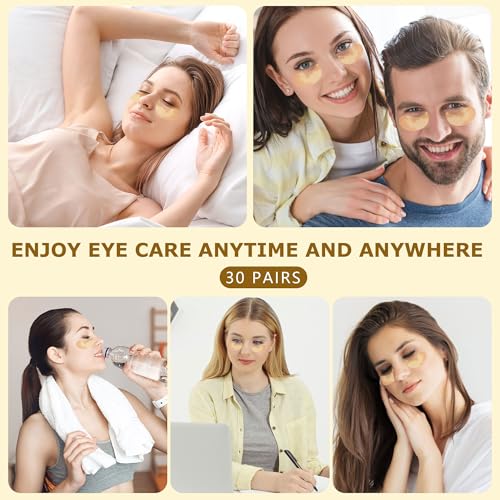 24k Gold Vitality-Fill Eye Patches (30 Pairs)|Anti-Aging Hydra-Gel Under Eye Patches, Boost Lift & Firm the Look of the Eye Area|Eye Patches for Puffiness,Bags,Dark Circles Under Eyes|Gold Pure Luxury