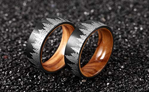 POYA TUNGSTEN Forest Rings for Men 8 mm Black Plated Wedding Band with Wood Liner Comfort Fit (7)