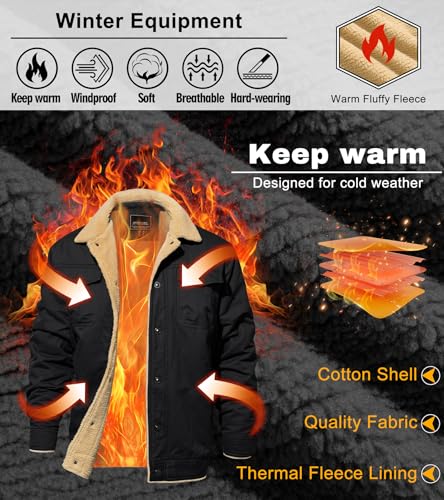 EKLENTSON Winter Coats for Men Fleece Lined Warm Sherpa Outdoor Jacket for Cold Weather, Black, XX-Large