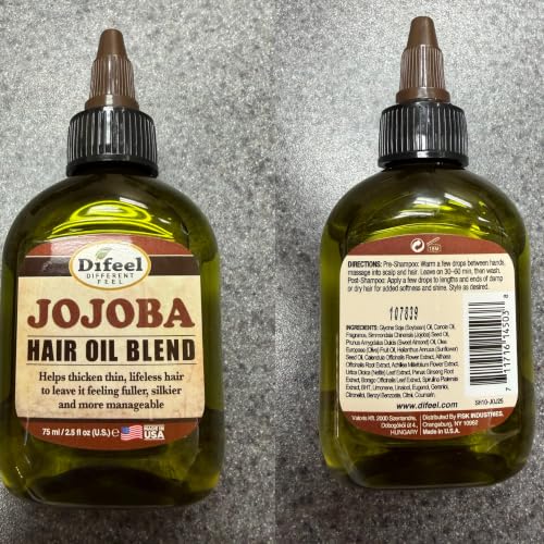 Difeel Jojoba Oil Hair Oil Blend - Travel Size 2.5 Ounce (2-Pack) - Adds Shine & Softness, Leave-In Hair Care Formula