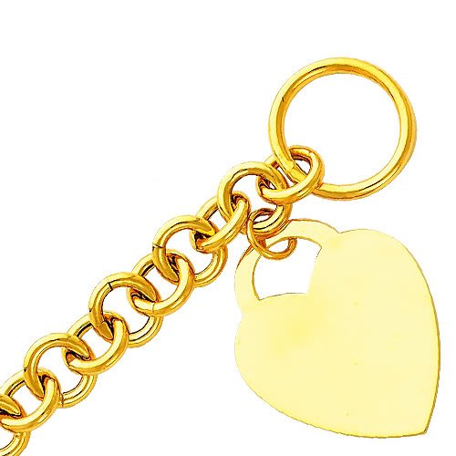 The World Jewelry Center 14k Real Yellow Gold Heart Link Bracelet - 7.5"