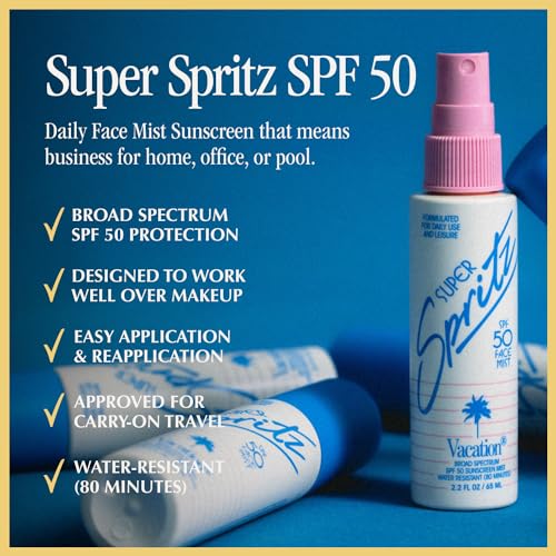 Vacation Super Spritz SPF 50 Face Sunscreen Spray, Pack of 3