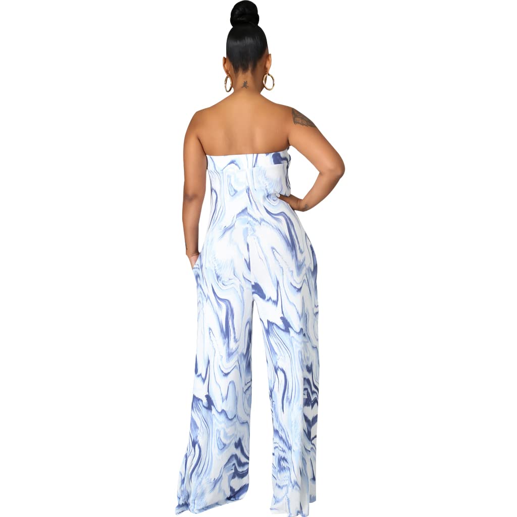 LightlyKiss Women's Summer Sexy Sleeveless Jumpsuit Fashion Open Back Jumpsuits Elegant Wide Leg Pants Rompers Blue.