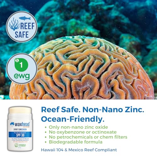 Waxhead Reef Safe Zinc Oxide Sunscreen Stick SPF 30, Face, Kids, Big 3.7oz