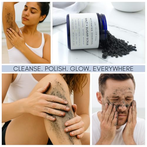 Activated Charcoal Face & Body Scrub – Natural Deep Cleansing Exfoliator for Smooth, Soft Skin – Gentle Salt & Sugar Scrub for Armpit & Foot Detox – For Men & Women – Made in USA