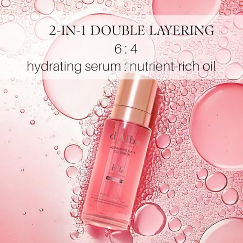 d'alba Piedmont Professional Reparing Hair Oil Serum (2.54 fl oz), Silky and Glossy Hair, Lightweight & Airy Finish, Argan Oil, Amino Acid, Protein Complex, Rose Freesia Scent