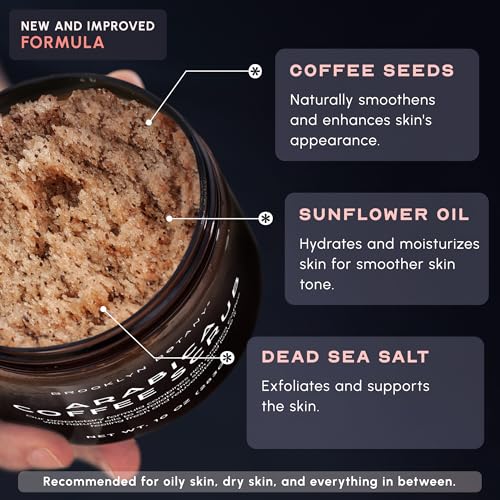 Brooklyn Botany Arabica Coffee Body Scrub - Moisturizing and Exfoliating for Body, Face, Hand, Foot - Fights Stretch Marks, Fine Lines, Wrinkles - Great Gifts for Women & Men - 10 oz