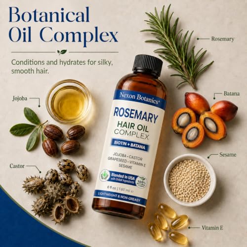 Rosemary Hair Oil 6 Fl Oz - Scalp Blend with Biotin, Batana & Castor Oil