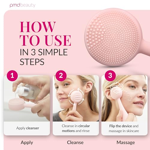 PMD Beauty Clean Facial Cleansing Brush – Waterproof Silicone Face Cleanser with Sonic Technology, Blush