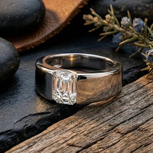 P3 POMPEII3 Pompeii Men's 1Ct Emerald Cut Diamond Wedding Anniversary Ring 14k Gold or Platinum - Size 9.5