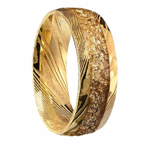 Surhel Damascus Steel Ring Gold Plated with Gold Foil Men's Ring (Golden,11)