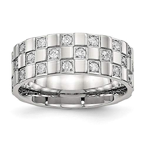Sonia Jewels Real Stainless Steel Men's Checkered Board CZ Cubic Zirconia Wedding Band Ring Size 10