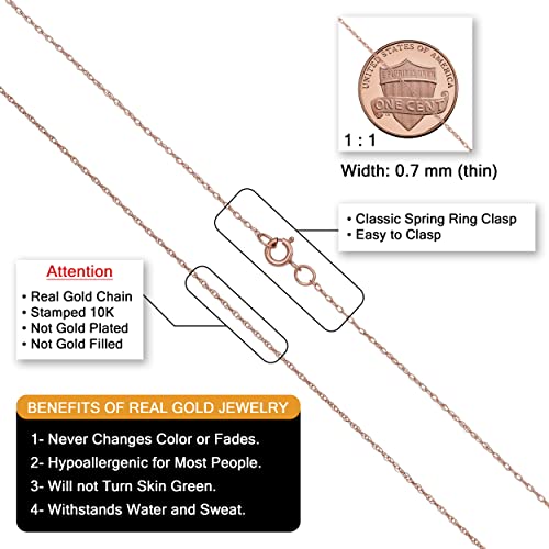 Kooljewelry Womens Chain Classic - 10k Rose Gold Dainty Rope Chain Necklace
