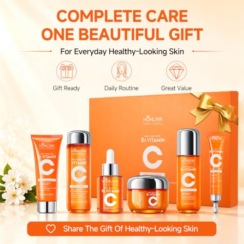 Vitamin C Niacinamide Skincare Set, Daily Facial Care Routine with 6-Piece