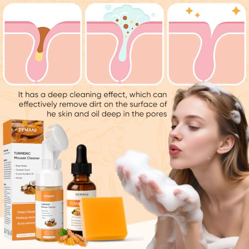 Turmeric Face Wash Set, Turmeric Facial Cleanser & Turmeric Soap Bar & Oil