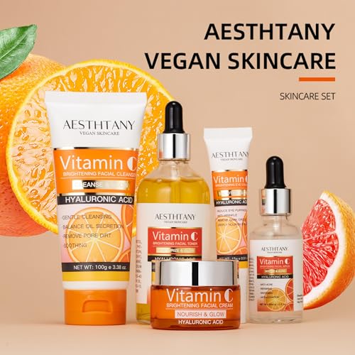 Vitamin C Skin Care Set Moisturizing Hyaluronic Acid Skin Care Kit,Face Cream,Face Serum,Eye Cream, Toner For Hydrating Skin, Anti-Aging Skin,5PCS For Women Beauty Set Gift Set