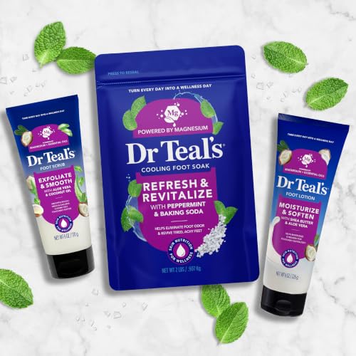 Dr Teal's Pure Epsom Salt Cooling Foot Soak, Refresh & Revitalize with Peppermint & Baking Soda, 2 lbs