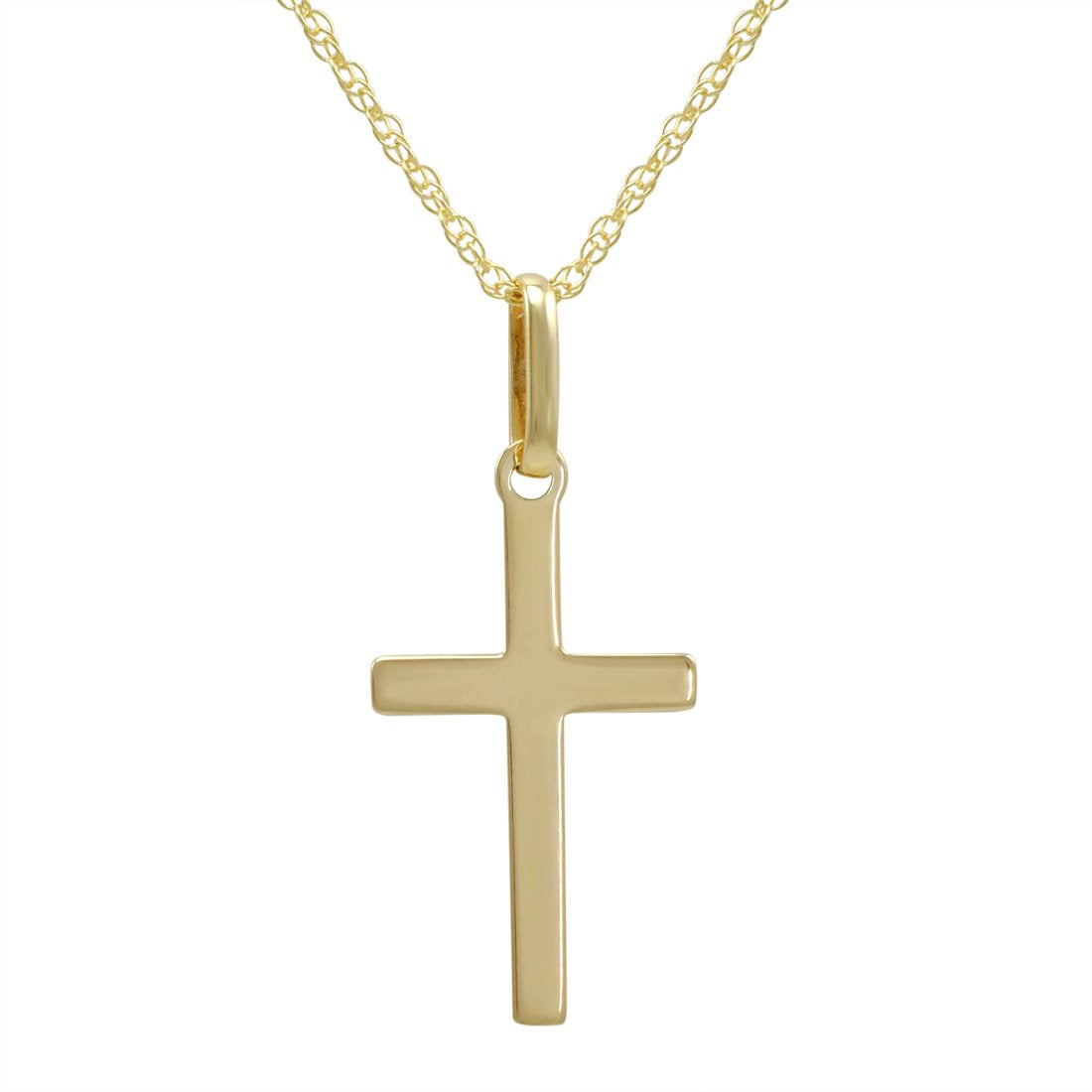 Amanda Rose Collection 14K Solid Yellow Gold Cross Pendant Necklace for Women on an 18 inch 14K Gold Chain
