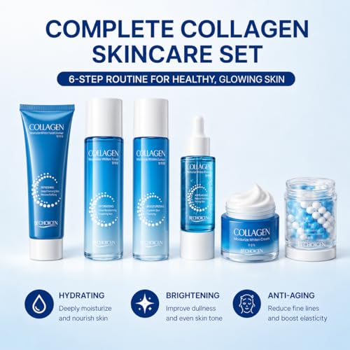 Collagen Skincare Set for Women – 6Pcs Face Care Kit with Cleanser,Toner,Serum,Eye Cream,Face Lotion & cream – Hydrating,Firming & Nourishing Routine,Gentle for All Skin Types,Great Gift Idea