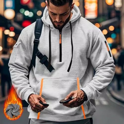 MANTORS Men's Fleece Hoodie Casual Long Sleeve 1/4 Zipper Pullover Sweatshirts White XL