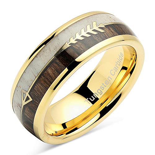 100S JEWELRY Tungsten Ring for Men Women Wedding Band Elk Deer Antler Koa Wood Inlaid Engagement Size 6-16 (Tungsten, 6)
