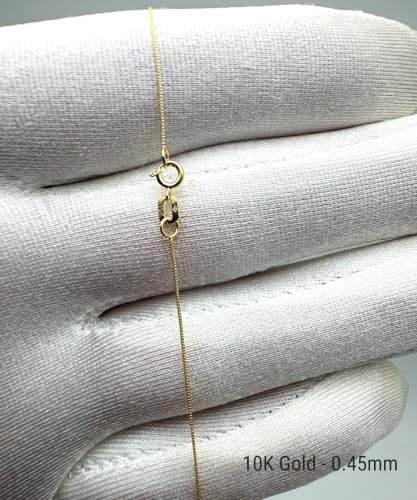JEWELHEART 10K Solid Yellow Gold Box Chain Pendant Necklace, 0.45mm 18in