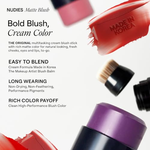 Nudestix Nudies Blush Stick – 3-in-1 Cream Blush for Cheeks, Eyes & Lips with Built-In Brush | Soft Matte Finish for a Natural Flush | Clean, Vegan & Travel-Friendly Makeup (Picante)