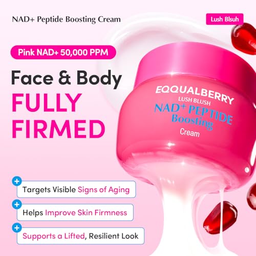 EQQUALBERRY NAD+ Peptide Boosting Cream – NAD+ 5% & 13 Peptides Anti-Aging Korean Skincare Face & Body Cream | Firming & Lifting Pink Neck Cream for Sagging Skin (1.69 fl.oz / 50ml)