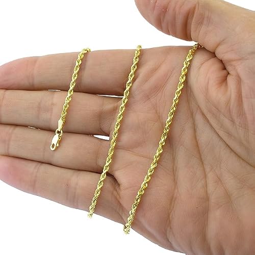 Galaxy Gold GG, 14K Solid Gold Diamond Cut Rope Chain Bracelet, 3mm - 7 Inch (7-9" Available), Fine Jewelry
