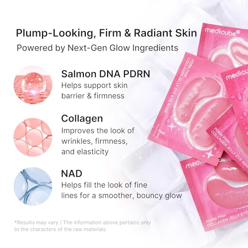 medicube Jelly Eye Mask PDRN Pink Collagen - Hydrogel Eye Patches, 6 Pairs