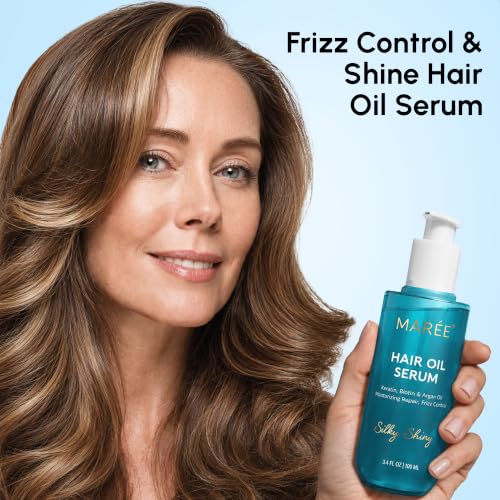 MAREE Hair Oil for Frizzy and Damaged Hair with Vitamins A, E, B5, 2 PACK - Anti Frizz Control Sérum for Curly Women & Men - Aceite de Argán Para el Cabello - Biotin Keratin Antifrizz Products