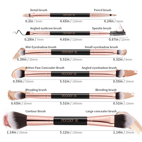 docolor 6 Piece Dual-Sided Eyeshadow Brushes - 12 Functions in 1 Set