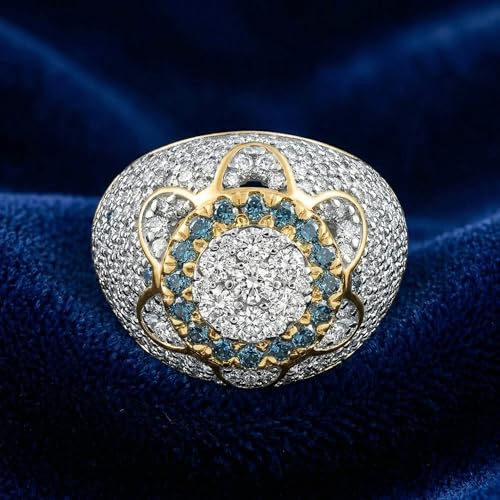 4.64Ct Blue & White Diamond Men's Pinky Ring 14k Yellow Gold Lab Created Hip Hop - Size 8.5